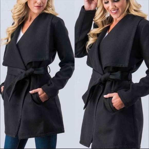 Sweaters - BLACK BELTED BLACK COAT